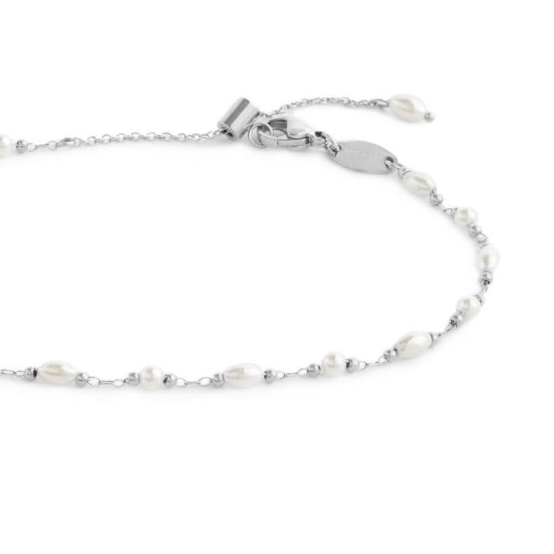 Cavigliera catena con perle ovali e a sfera