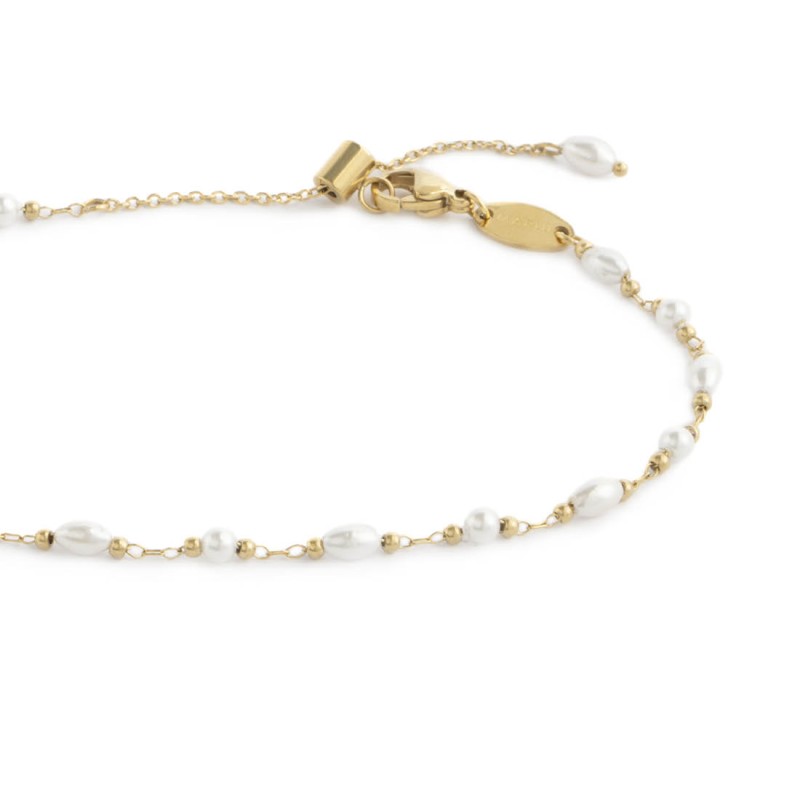 Cavigliera catena con perle ovali e a sfera