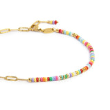 Cavigliera catena con perline di plastica colorate e catena a maglia allungatacon