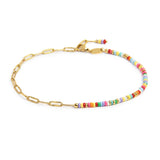 Cavigliera catena con perline di plastica colorate e catena a maglia allungatacon