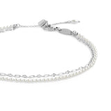 Cavigliera doppia catena con perle bianche e lip-cable