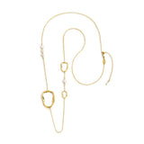 Collana catena con tre elementi di diverse dimensioni a forma organica e perle