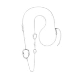 Collana catena con tre elementi di diverse dimensioni a forma organica e perle