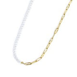 Collana catena figaro e catena con perle bianche irregolari