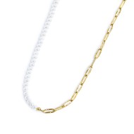 Collana catena figaro e catena con perle bianche irregolari