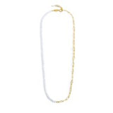 Collana catena figaro e catena con perle bianche irregolari