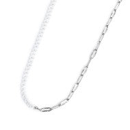 Collana catena figaro e catena con perle bianche irregolari