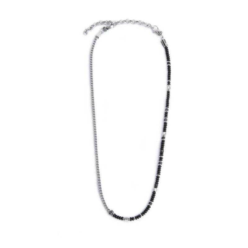 Collana catena fish bone con dischetti di onice nera e pietra lavica