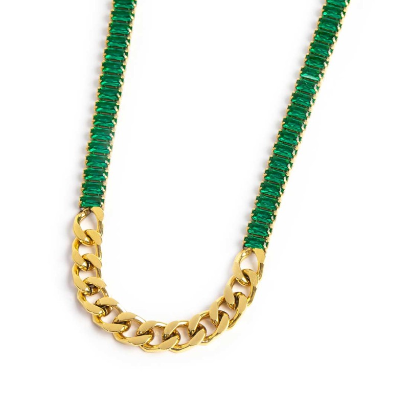 Collana catena grumetta con tennis cristalli baguette - Gioielleria Fondente