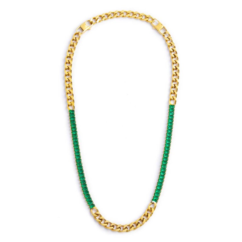 Collana catena grumetta con tennis cristalli baguette - Gioielleria Fondente