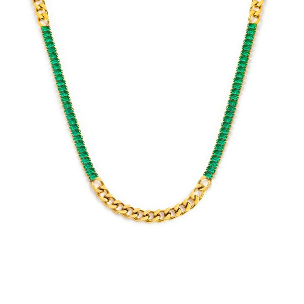 Collana catena grumetta con tennis cristalli baguette - Gioielleria Fondente