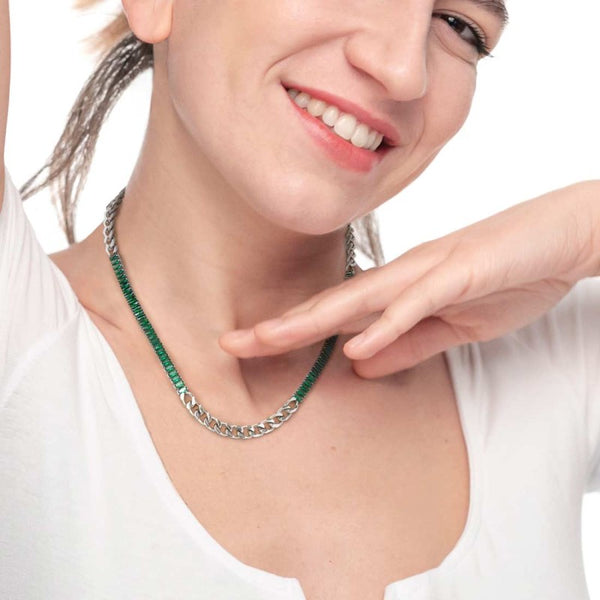 Collana catena grumetta con tennis cristalli baguette - Gioielleria Fondente