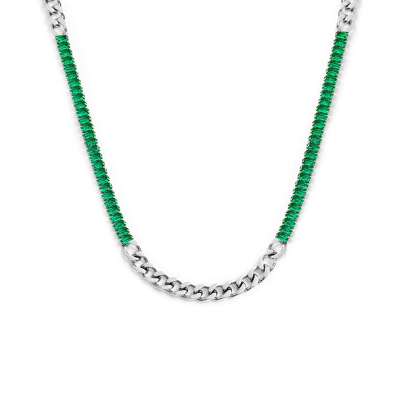 Collana catena grumetta con tennis cristalli baguette - Gioielleria Fondente