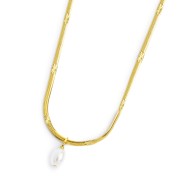Collana catena snake con perla ovale pendente centrale