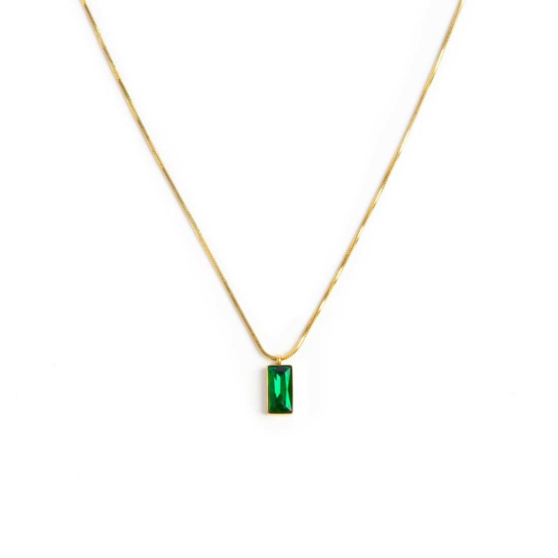 Collana catena snake quadrata cristallo baguette centrale - Gioielleria Fondente