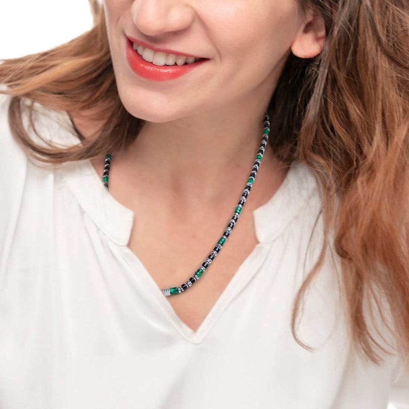 Collana con rondelle in malachite ed onice nera elementi in ematite - Gioielleria Fondente