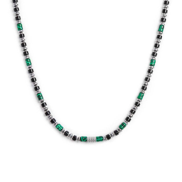 Collana con rondelle in malachite ed onice nera elementi in ematite - Gioielleria Fondente