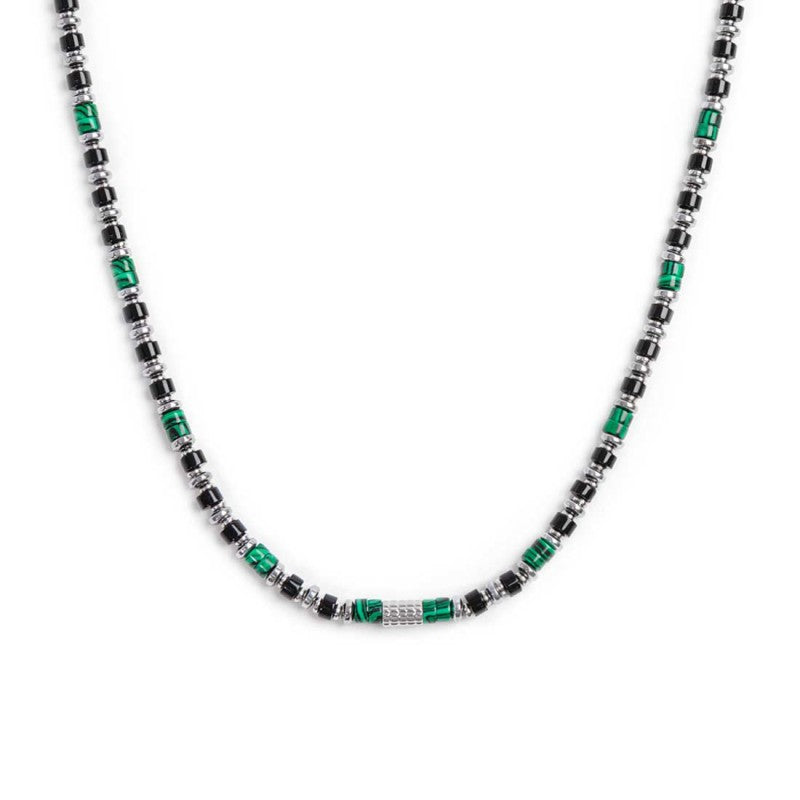 Collana con rondelle in malachite ed onice nera elementi in ematite - Gioielleria Fondente