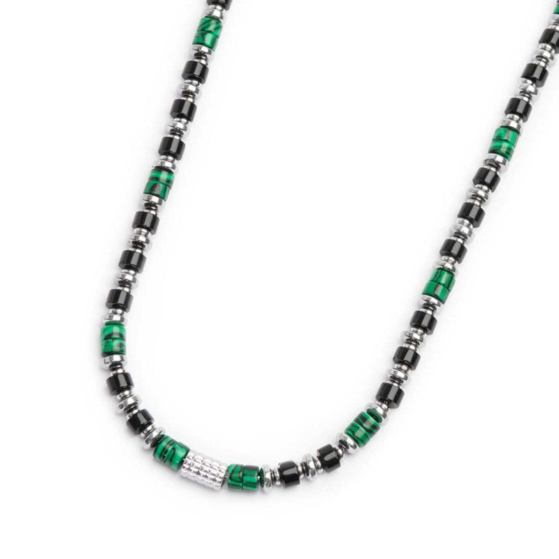 Collana con rondelle in malachite ed onice nera elementi in ematite - Gioielleria Fondente