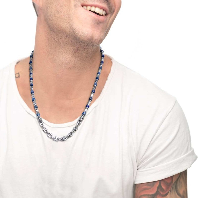 Collana con rondelle in sodalite ed elementi in ematite - Gioielleria Fondente