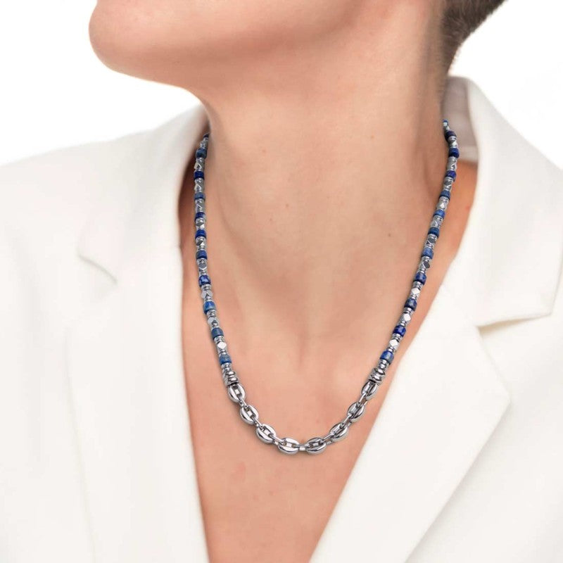 Collana con rondelle in sodalite ed elementi in ematite - Gioielleria Fondente