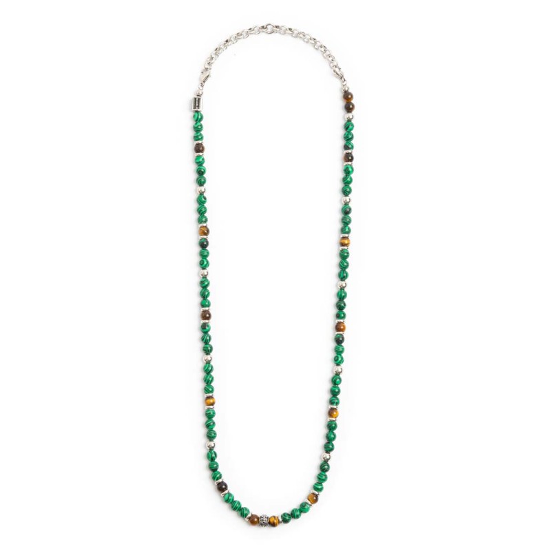 Collana con sfere malachite e occhio di tigre - Gioielleria Fondente