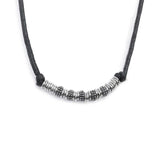 Collana cordino strobel elementi in acciaio con trama puntinata in black oil