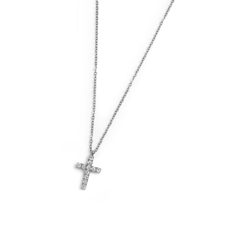 Collana croce pendente 1,4cm con zirconi