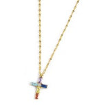 Collana croce pendente con cristalli baguette