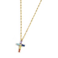 Collana croce pendente con cristalli baguette