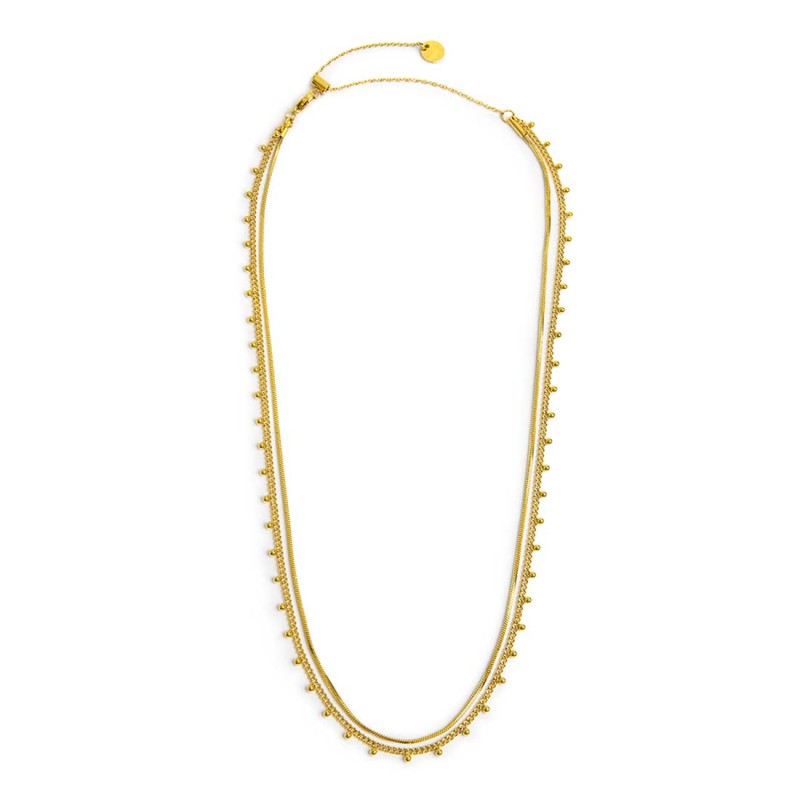 Collana doppia catena snake e grumetta con sfere