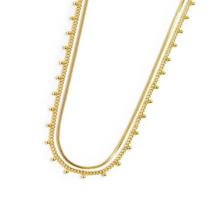 Collana doppia catena snake e grumetta con sfere