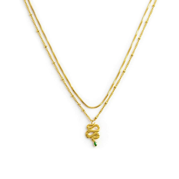 Collana doppia catena snake quadrata con serpente pendente - Gioielleria Fondente