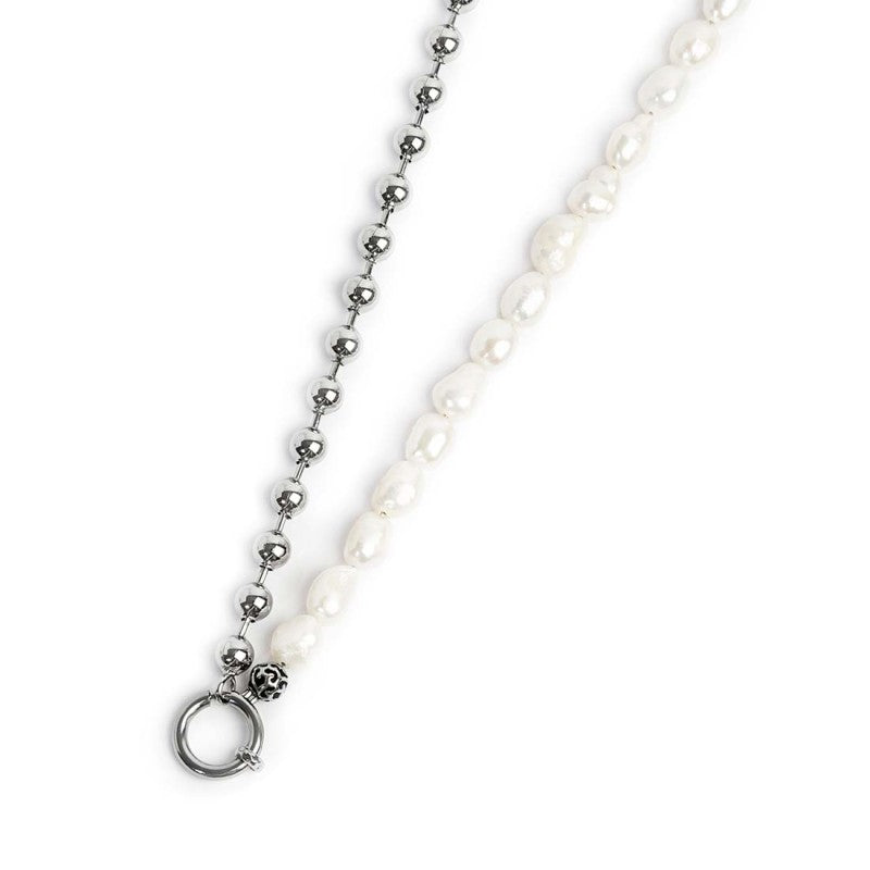 Collana perle fiume masticate con catena a sfere - Gioielleria Fondente