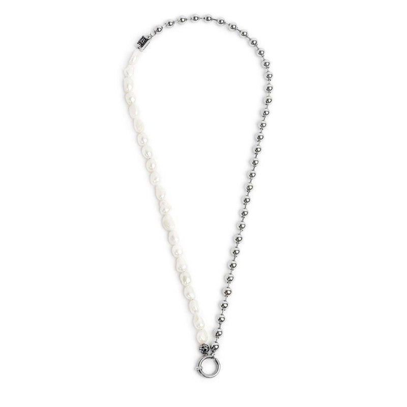 Collana perle fiume masticate con catena a sfere - Gioielleria Fondente