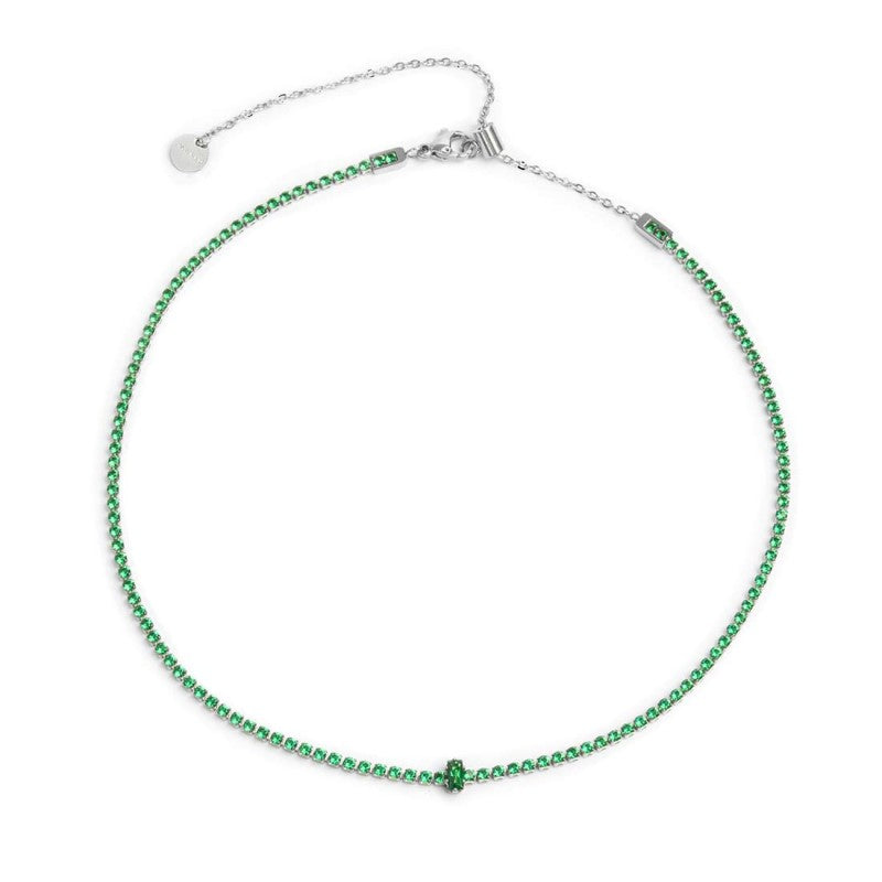 Collana tennis con zirconi e zircone centrale baguette - Gioielleria Fondente