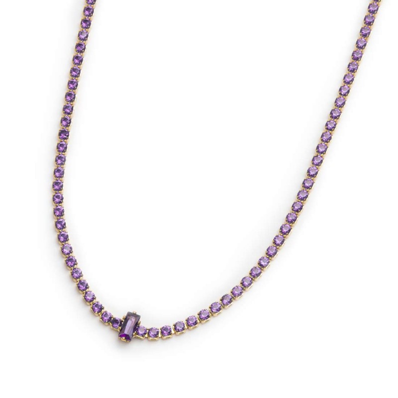 Collana tennis con zirconi e zircone centrale baguette - Gioielleria Fondente