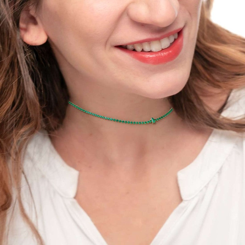 Collana tennis con zirconi e zircone centrale baguette - Gioielleria Fondente