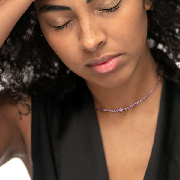 Collana tennis con zirconi e zircone centrale baguette - Gioielleria Fondente