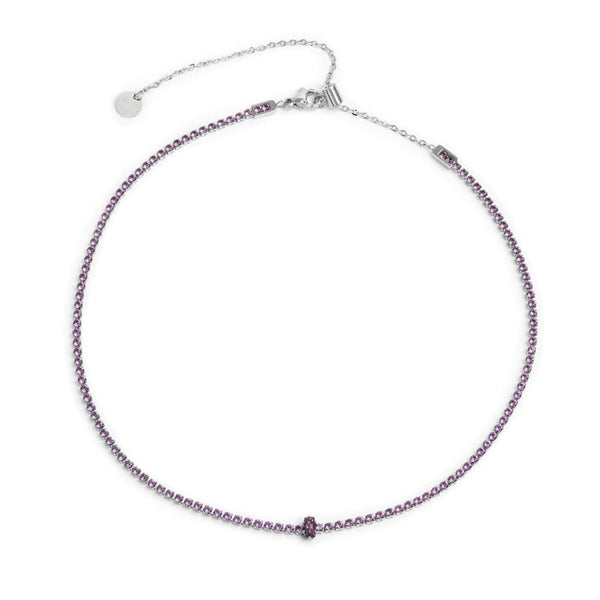 Collana tennis con zirconi e zircone centrale baguette - Gioielleria Fondente