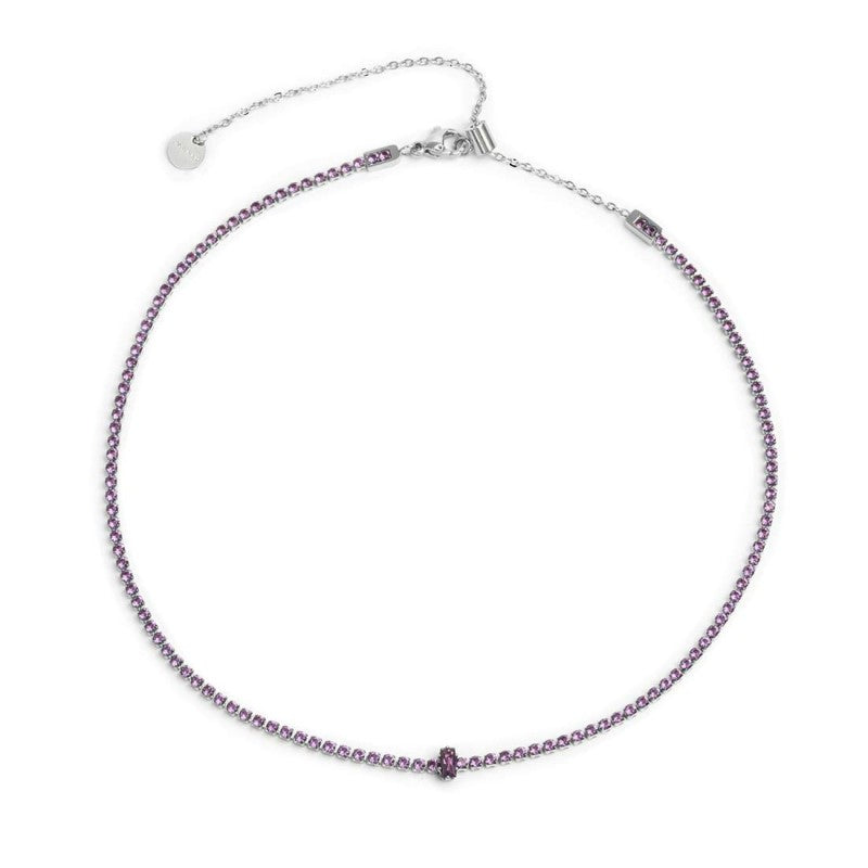 Collana tennis con zirconi e zircone centrale baguette - Gioielleria Fondente