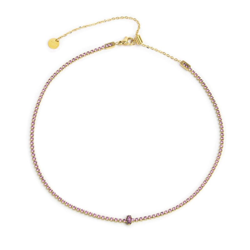 Collana tennis con zirconi e zircone centrale baguette - Gioielleria Fondente
