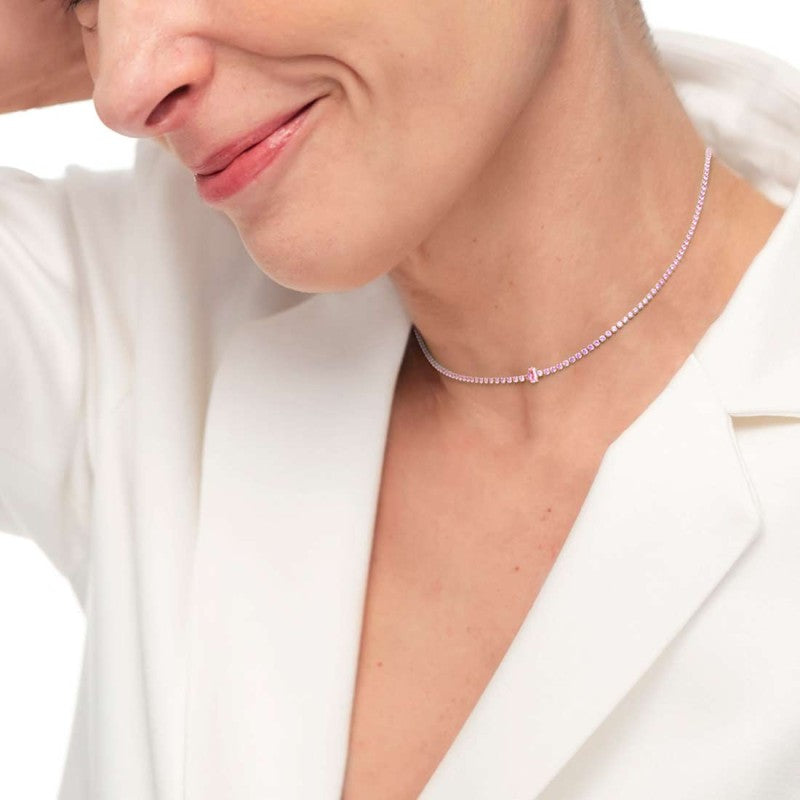 Collana tennis con zirconi e zircone centrale baguette - Gioielleria Fondente