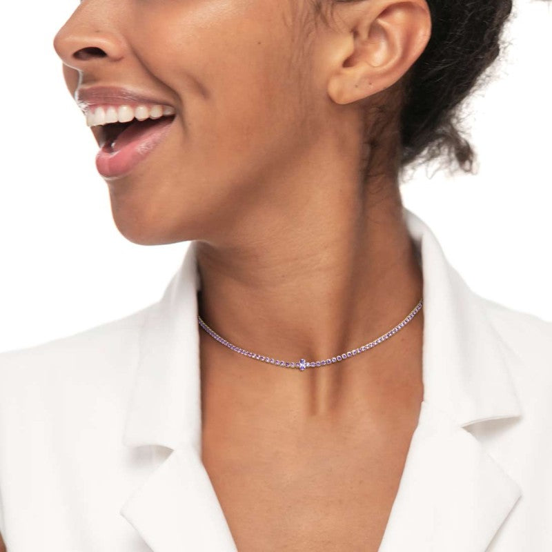 Collana tennis con zirconi e zircone centrale baguette - Gioielleria Fondente