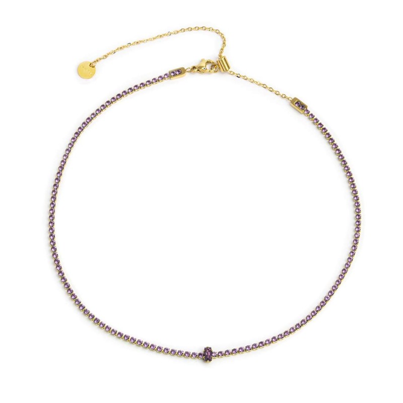 Collana tennis con zirconi e zircone centrale baguette - Gioielleria Fondente