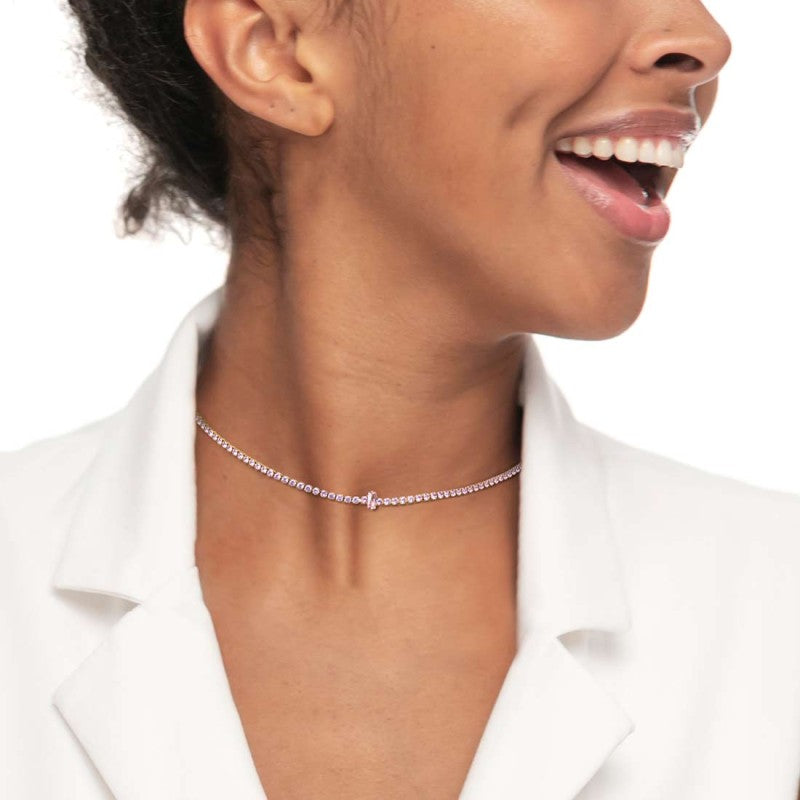 Collana tennis con zirconi e zircone centrale baguette - Gioielleria Fondente