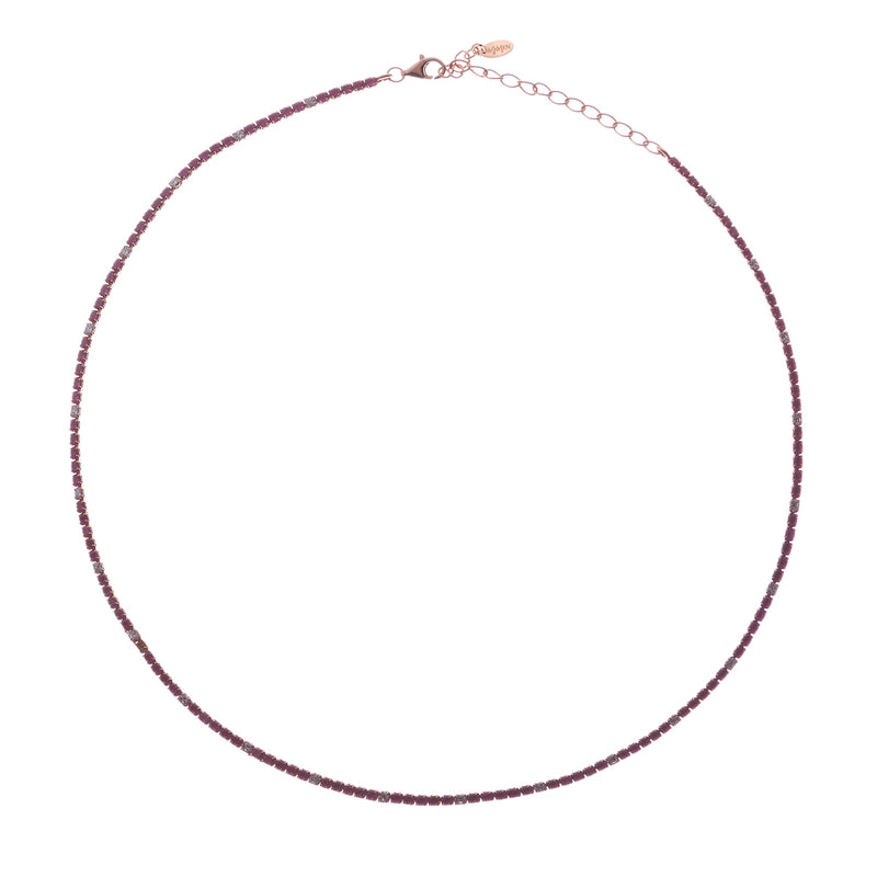 Collana Tennis Mania Rosè con Zirconi Rossi e Bianchi - Gioielleria Fondente