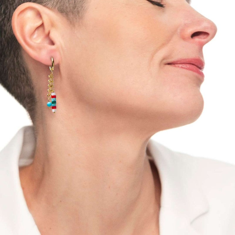 Orecchino a cerchio con doppio pendente - Gioielleria Fondente