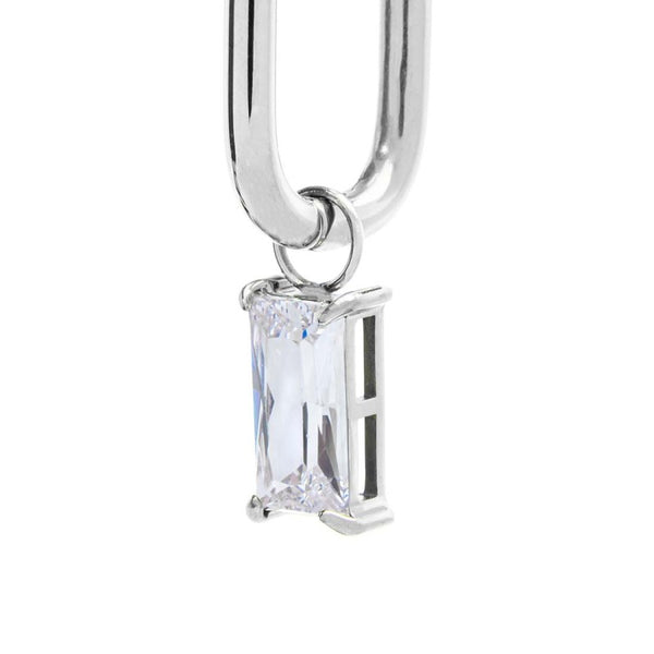 Orecchino ovale con zircone baguette - Gioielleria Fondente