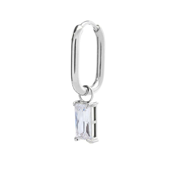 Orecchino ovale con zircone baguette - Gioielleria Fondente